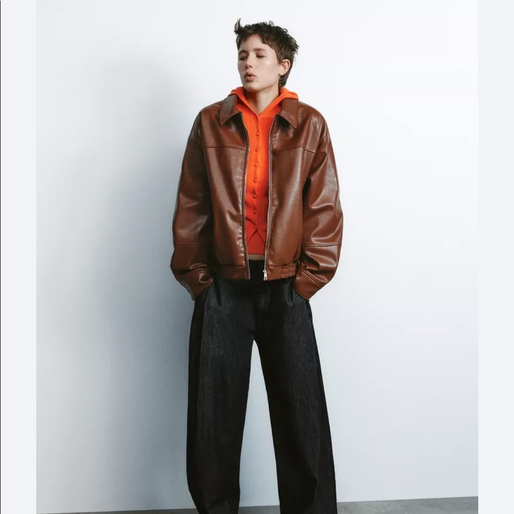 Zara Faux Leather Bomber Jacket